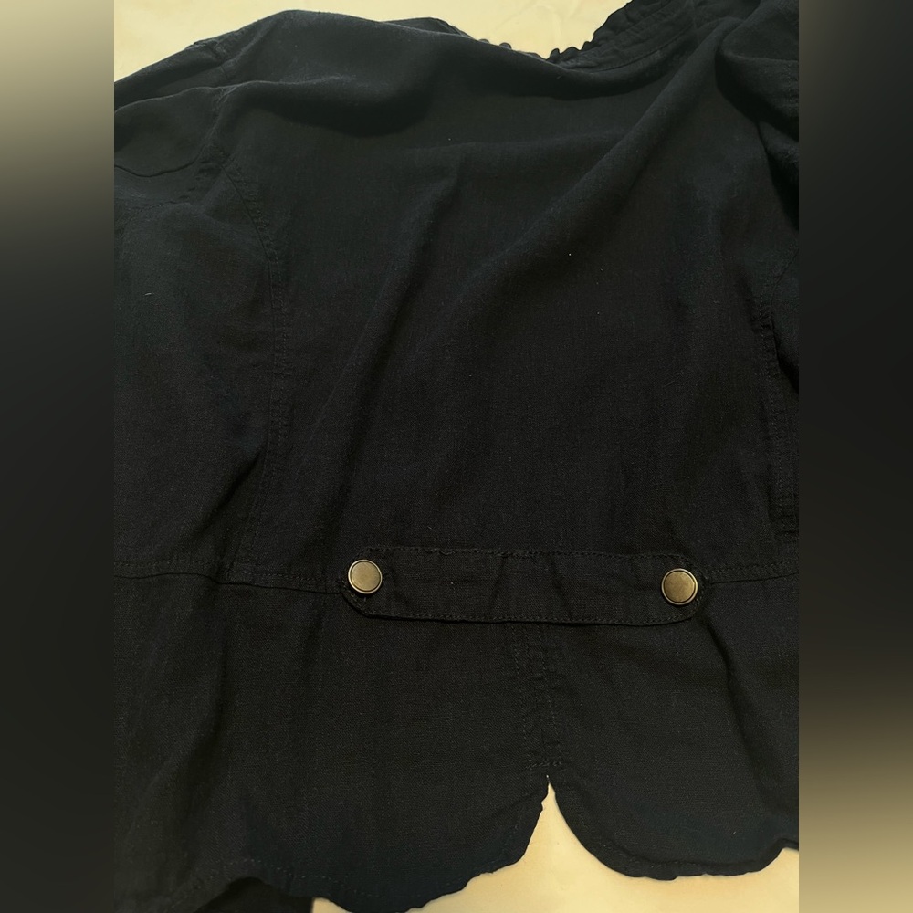 Maurices Plus Women’s Navy Blue Open Front Ruffle Long Roll Tab S Blazer Size 3 - Picture 6 of 13